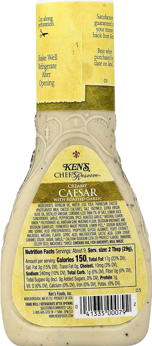 (9 Oz (Pack 4)) Ken's Steak House Chef's Reserve Creamy Caesar with Roasted Garlic Dressing Fl