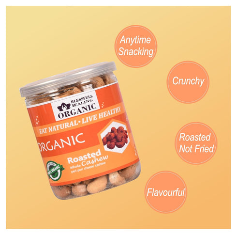 Blessfull Healing 250 Organic Natural, Vegan Peri Peri Cheese Roasted Whole Cashew Nuts Crunchy Kaju Gram
