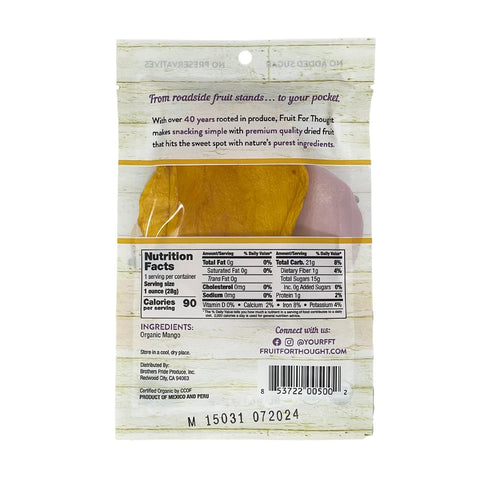 Packs 1 Pack 12 Fruit for Thought Organic Dried Mango | Dried Fruit Snack Ideal for the Family | No Sugar Added | At