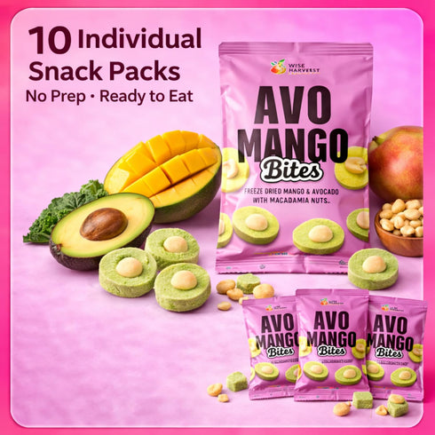 10 Packs Wise Harvest AvoMango Bites Freeze-Dried Mango & Avocado Snack with Macadamia Nuts | Crunchy Real Fruit Snack