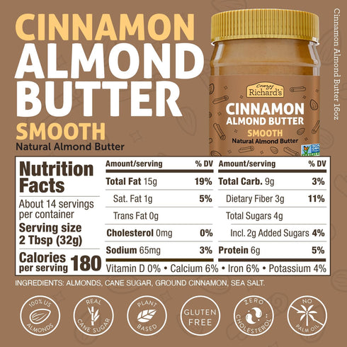 (16 Pack 1) Crazy Richard's Cinnamon Almond Butter with Just Four Simple Ingredients Ounce