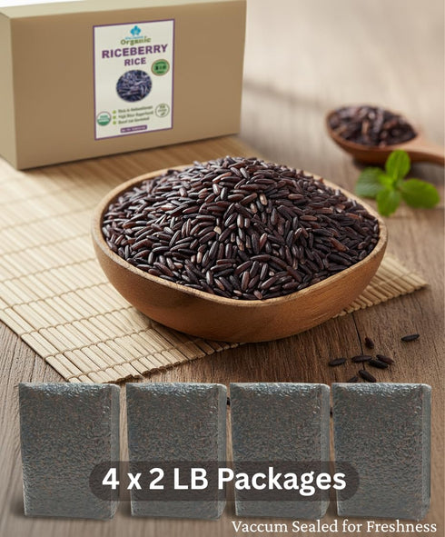 8 LB Pack Organic Riceberry Rice Value - Purple Thai Black Jasmine Rice - USDA Certified - Premium Freshness - Small