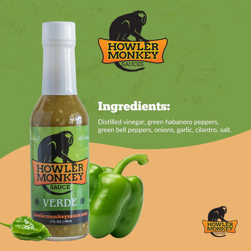 Howler Monkey Sauce Verde - Aji Chombo Inspired Hot Sauce - Gluten Free, No Carbs, Low Sodium - Traditional Panamanian Style - Livening Up Any Dish, Soups, or Marinades - 1-Pack 5oz Bottles