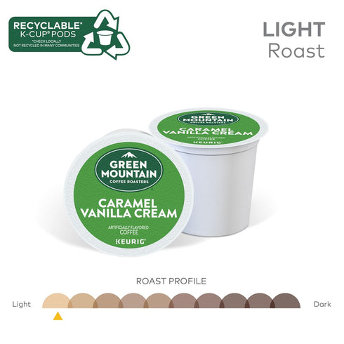 72 Count Green Mountain Coffee Roasters Caramel Vanilla Cream Keurig Single-Serve K-Cup pods, Light Roast Coffee