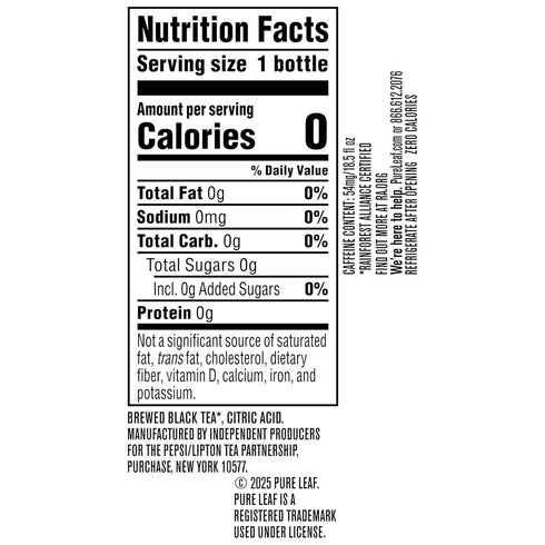 18.5 Oz (Pack 12) Pure Leaf Iced Tea, Unsweetened Real Brewed Tea, Zero Sugar & Zero Calories, Fl