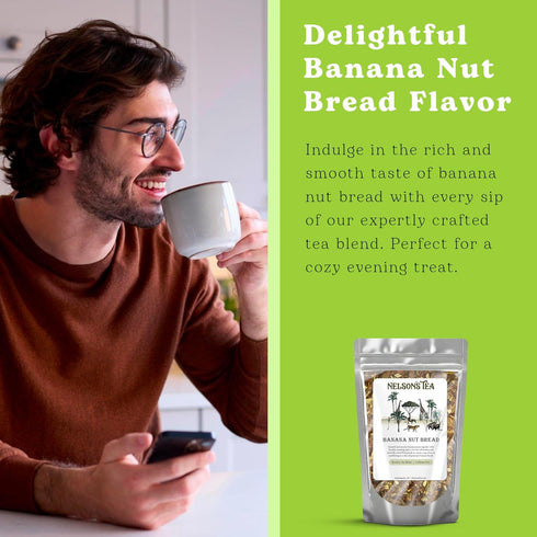 (2oz) Nelson's Tea - Banana Nut Bread - Caffeine Free - Irresistible Blend of Green and Red Rooibos, Honey Bush