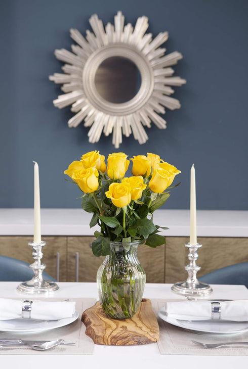 12 KaBloom - Bouquet of Fresh Yellow Roses (Farm-Fresh, Long-Stem) - Fresh Flowers for Birthday, Valentine's & Mother's
