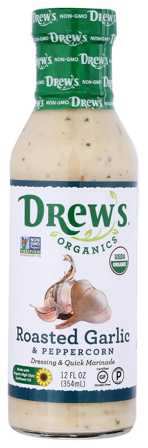 Drew's All Natural Drew's All-Natural Salad Dressing and 10 Minute Marinade, Roasted Garlic & Peppercorn,