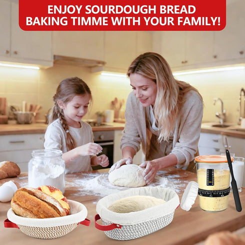 TKVAZK 9" 10" Sourdough Starter Kit, Bread Baking Supplies with Sourdough Jar Round & Oval Proofing Basket Magnetic