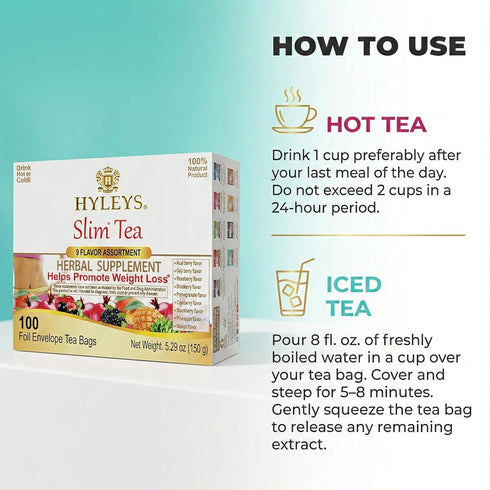 9 100 100 (1 Pack) Pack HYLEYS Slim Tea Flavor Assortment Ct - Weight Loss Herbal Supplement Cleanse and Detox - Tea
