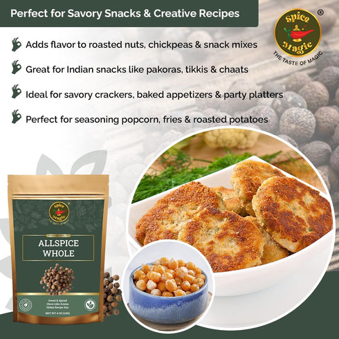 4 oz (113g) 100% packed, Spice Magic Allspice Whole, - Premium Whole Jamaican Pimento Berries for Savory and Sweet