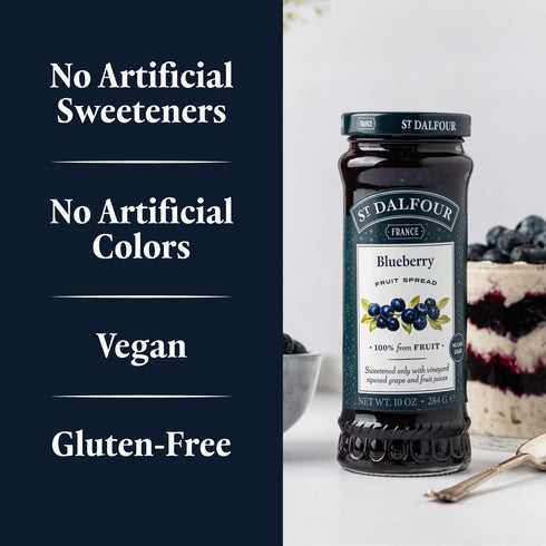 10oz 100% Pack 3 St. Dalfour Blueberry Fruit Spread - - from Fruit, No Artificial Ingredients, Non-GMO, No Cane Sugars