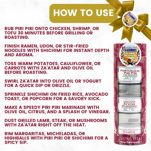 Packaged Set 3 Global Blends: The Traveling Table Seasonings | Gift of Spice Blends | All Natural, Non GMO | Gourmet