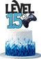 Level 15 Game Birthday Cake Topper - Video Game Boy's 15th Birthday Level Up Party Supplies - Blue Gaming Party