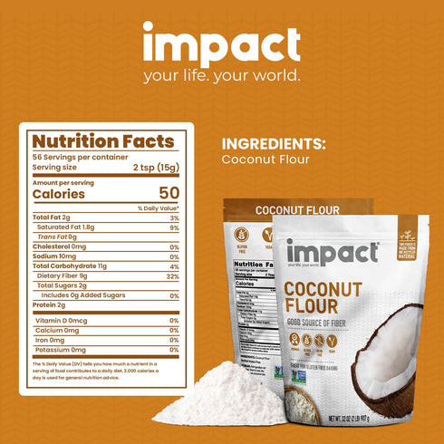2lb Impact - Conventional Coconut Flour, Gluten, Grain, Dairy & Soy Free, Vegan, Non-GMO, High Fiber, Low Carb, Fine