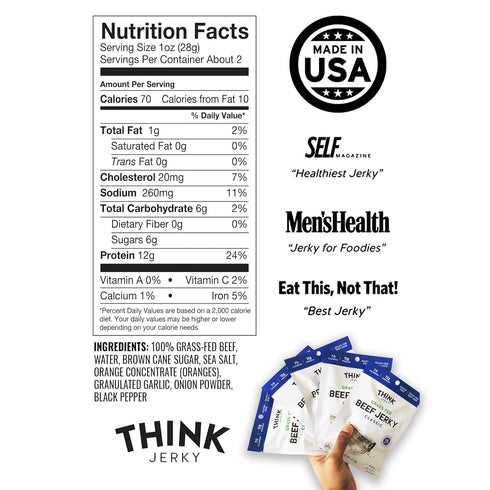 2.2 oz 8 Pack Think Jerky Classic Beef Jerky, Grass-Fed High Protein Beef Jerky, Gluten Free, No Antibiotics