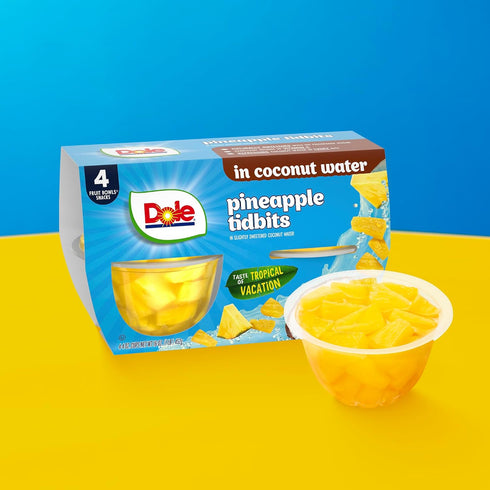 4 oz 24 Pack Dole Pineapple Tidbits in Coconut Water - Dole Fruit Bowls Snacks - Fruit Bowls