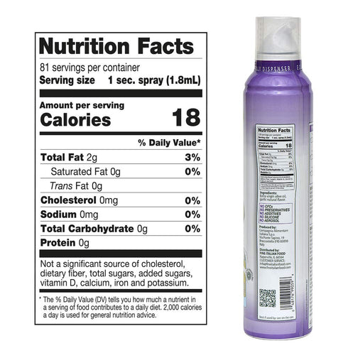 Mantova Extra Virgin Olive Oil Spray, Garlic Flavored 8 oz. Spray Bottle for Salads and Cooking