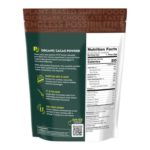 8 oz Plant Junkie Organic Cacao Powder, - Unsweetened, Rich Dark Chocolate Taste, Certified Non GMO, Gluten Free