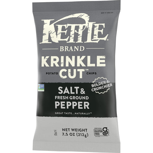7.5 oz Kettle Brand Krinkle Cut Salt and Fresh Ground Pepper Kettle Potato Chips, Gluten-Free, Non-GMO, Bag