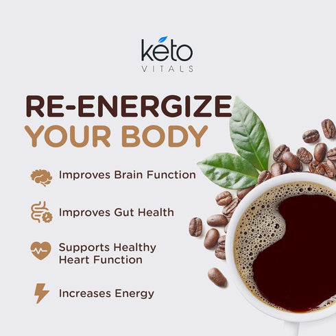 Keto Vitals Instant Keto Coffee Powder - Low-Calorie Sweetened Coffee Packets in Original, Vanilla, & Mocha Flavors -
