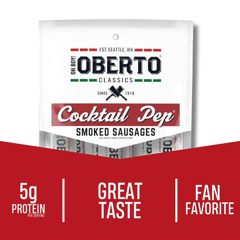 0.8 (Pack 12) Oberto Classics Cocktail Pep Smoked Sausage, Oh Boy! Oberto Beef & Pork Sausage Meat Stick, Peperoni