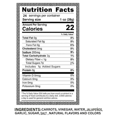 Papouz 32 OZ, Pickled Carrots, Hot and Spicy, Mexican Style, FL All Natural, Low Calorie, Gluten Free, Fat Free, No