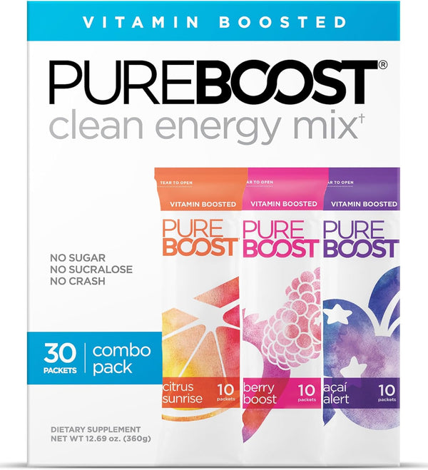 Pureboost Sugar-Free Clean Energy Booster, Combo Pack 30 Count, Refreshing Energy Drink
