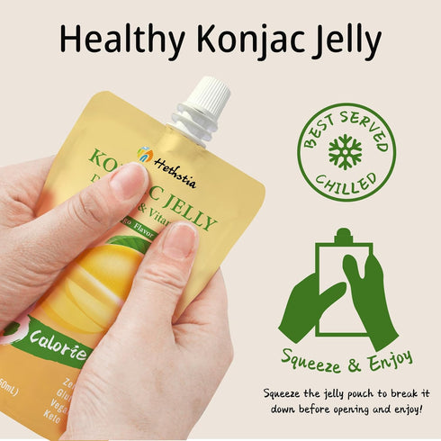 10 Pack Hethstia Konjac Jelly Pouch Drinkable Mango Flavor, | Low Calorie | Sugar Free, Keto, Vegan, Gluten-Free, Low