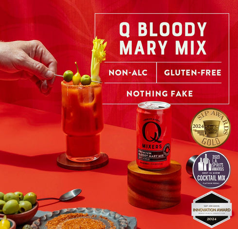 7 30 7.5 oz (Pack 24) Q BLOODY MARY MIX, Real Vine-Ripened Tomatoes with Herbs & Spices - Ideal for Cocktails