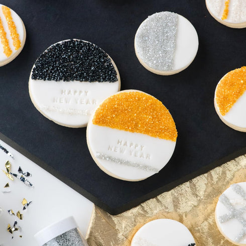 4-Pack 4.52 oz Sweets Indeed Metallic Sugar Crystals | Black, Gold, Silver & White Sparkling Sugars in Individual Jars