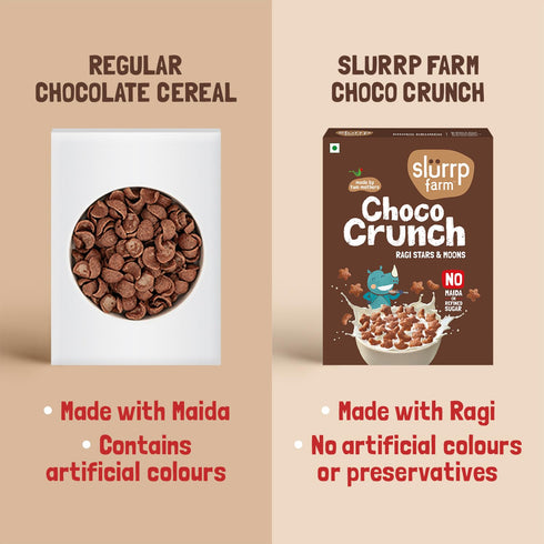 10.58 Oz (300g) Slurrp Farm Choco Crunch Ragi Cereal | Crunchy Chocolate Breakfast with Stars & Moons | No Maida