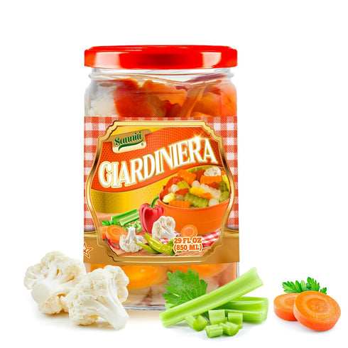 29 oz Sanniti Giardiniera | Pickled Mixed Vegetables | Cauliflower, Carrots, Celery, and Peppers | Kosher