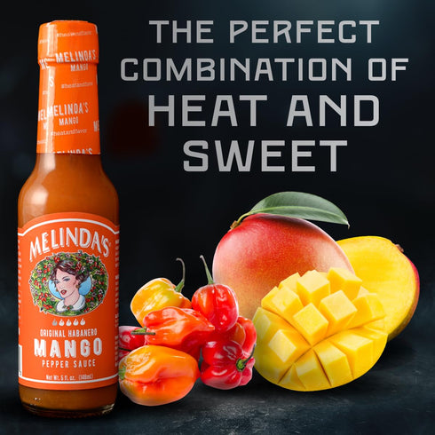 Melinda’s Mango Habanero Hot Sauce - Sweet & Mild Hot Sauce - Mango Habanero Sauce Made with Fresh Ingredients, Real Mango, Habanero Peppers, Vinegar, Carrot & Lime - 5oz, 4 Pack