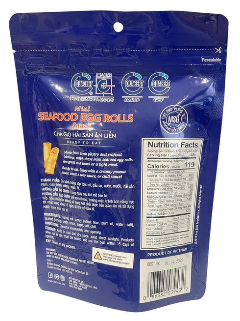 Generic 2 Packs 4 Oz 2 - Mini Seafood Egg Rolls Ready to Eat - Cha Gio Mini Hai San An Lien - per Bag with Bags per