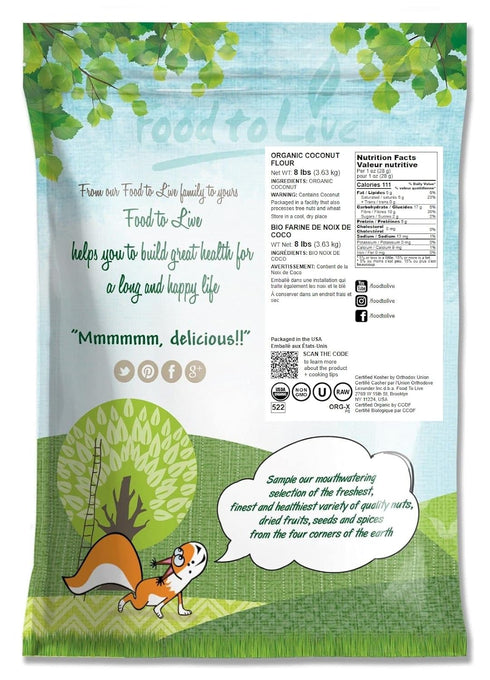 8 Food to Live - Organic Coconut Flour, Pounds - Non-GMO, Kosher, Raw, Vegan, Unsweetened, Unrefined, Unsulfured Fine