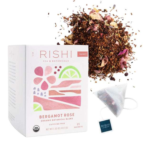 Rishi Tea Bergamot Rose Herbal Tea - Organic, Caffeine Free Sachet Bags,