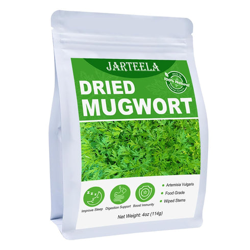 Jarteela Premium Dried Mugwort Herbs, 4oz Natural Loose Leaf for Tea, Non-GMO, Caffeine-Free