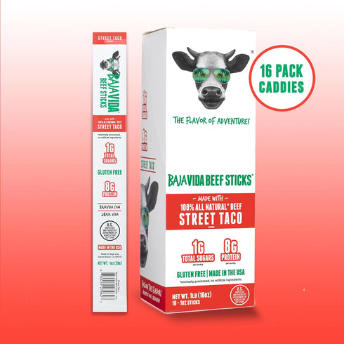 100% 1 Oz (Pack 16) Baja Beef Sticks - Jerky Meat Sticks, Healthy Meat Snacks for Adults, High Protein, Individually