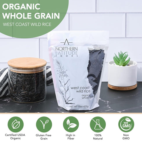 Northern Latitude Foods 15oz Organic Wild Rice - | NON-GMO | Lake Harvested | Sustainable | Naturally Gluten Free