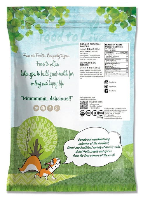 4 100% Food to Live Organic Broccoli Powder, Pounds Non-GMO, Raw, Kosher, Pure, Ground from Whole Vegetables, Vegan