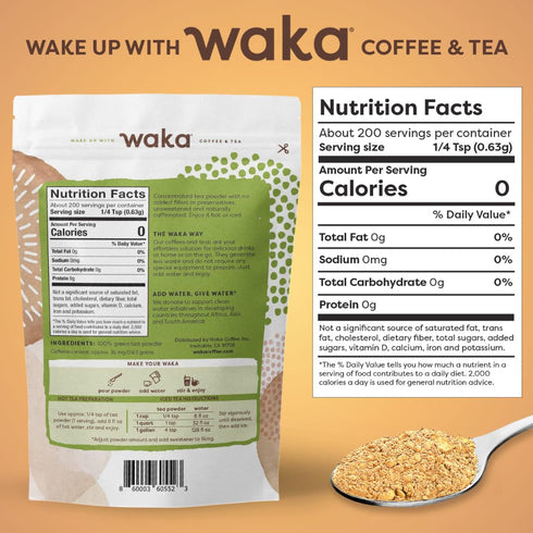 100% 50 200 (4.5oz) Waka Instant Green Tea Mix, Classic - Tea Leaves, No Additives, Unsweetened Tea Powder for Quarts