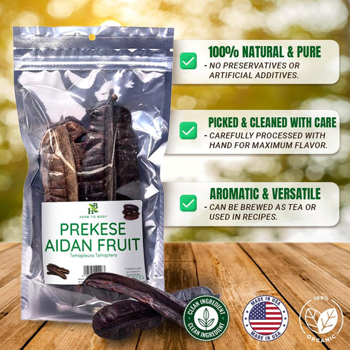 2 Herb To Body Prekese Aidan Fruit Organic - Whole Pods, Tetrapleura Tetraptera, African Dried Herbs for Herbal Tea