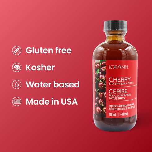 Lorann Oils Cherry Bakery Emulsion, Authentic Flavor for Baked Goods, Gluten-Free, Keto-Friendly Cherry Extract