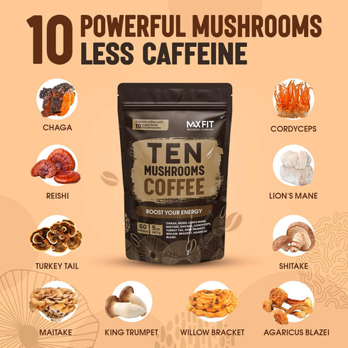 (60 10 Immune Mushroom Coffee Servings) Mushrooms (Lions Mane, Cordyceps, Turkey Tail & Other) Mixed With Gourmet
