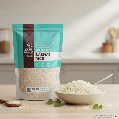 1kg Pure & Sure Organic Basmati Rice | Indian Organic Food | Rich in Fiber, Helps Lower Blood Pressure, Non GMO, No
