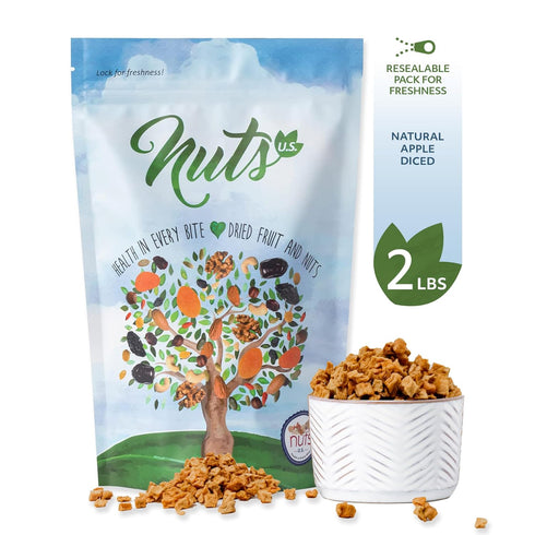 Packed (2 LBS) NUTS U.S. - Dried Apple Dices | Freshly Peeled and Cored | No Added Sugar | Chewy Texture | Non-GMO |
