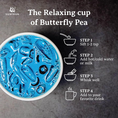 Suwirun Organic Butterfly Pea Powder, 4oz Natural Blue Tea & Superfood for Color-Changing Drinks and Baking