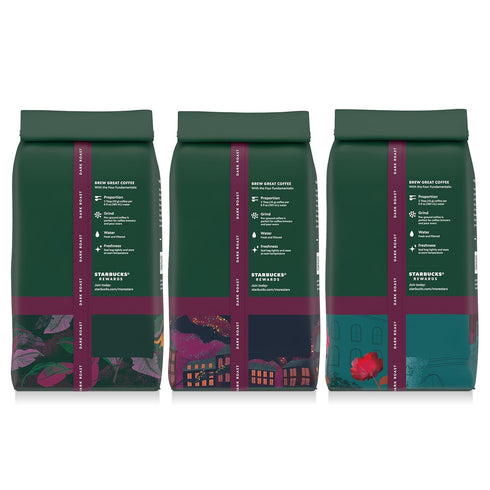 Pack, 12 oz Starbucks Ground Coffee, Dark Roast Hot or Iced Coffee, Variety Three Bags