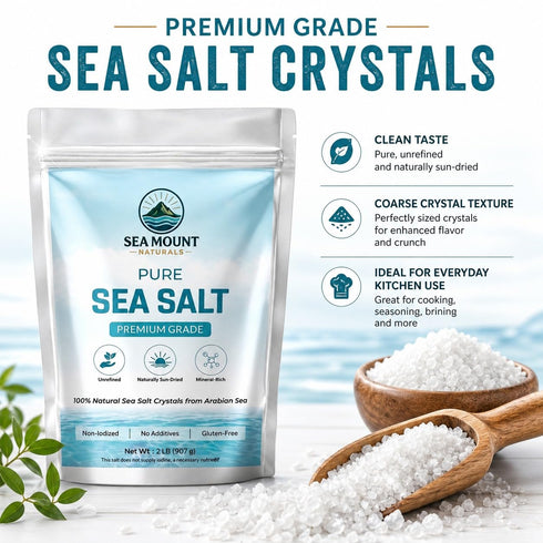 2 lb Pure Sea Salt, Coarse Grain, | Ideal For Salt Grinder Refills I Unrefined & Mineral Rich - SeaMount Naturals